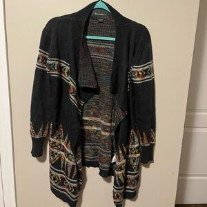 Navy Cardigan with Rainbow Aztec Design